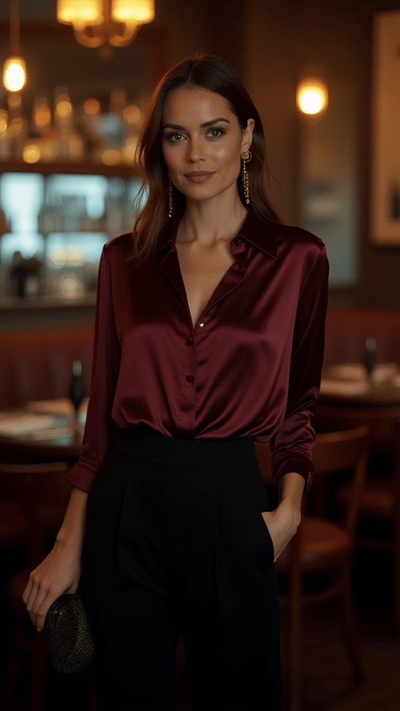 Silk Blouse and Wide-Leg Trousers