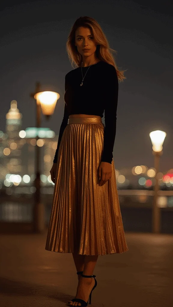Metallic Pleated Skirt and Crop Top