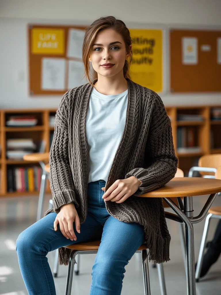Chunky Cardigan and Jeans