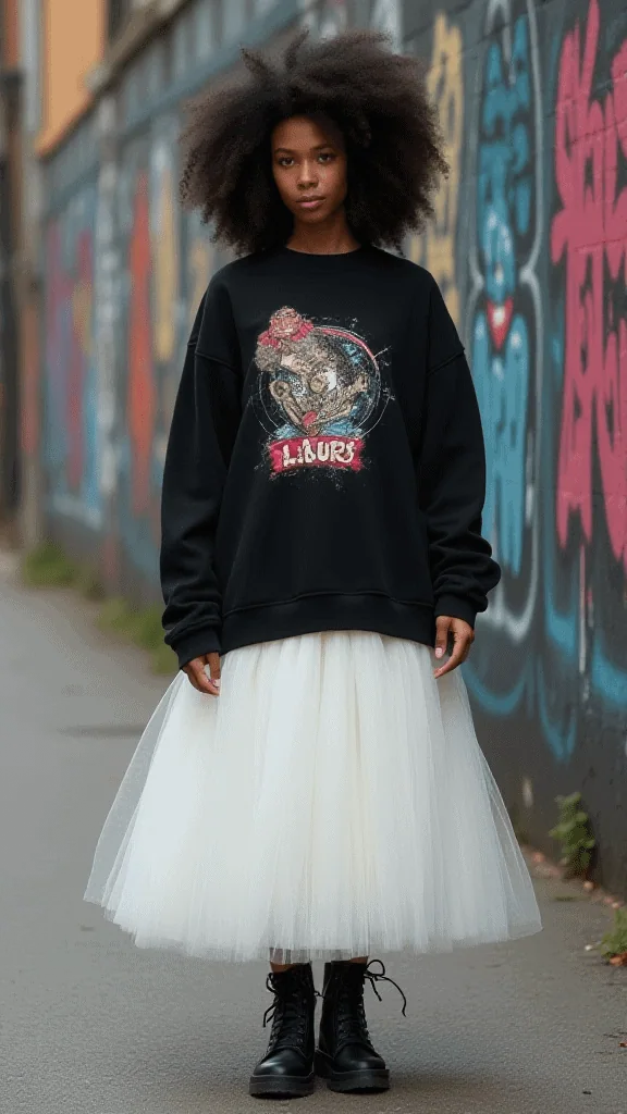 Graphic Sweatshirt and Tulle Skirt