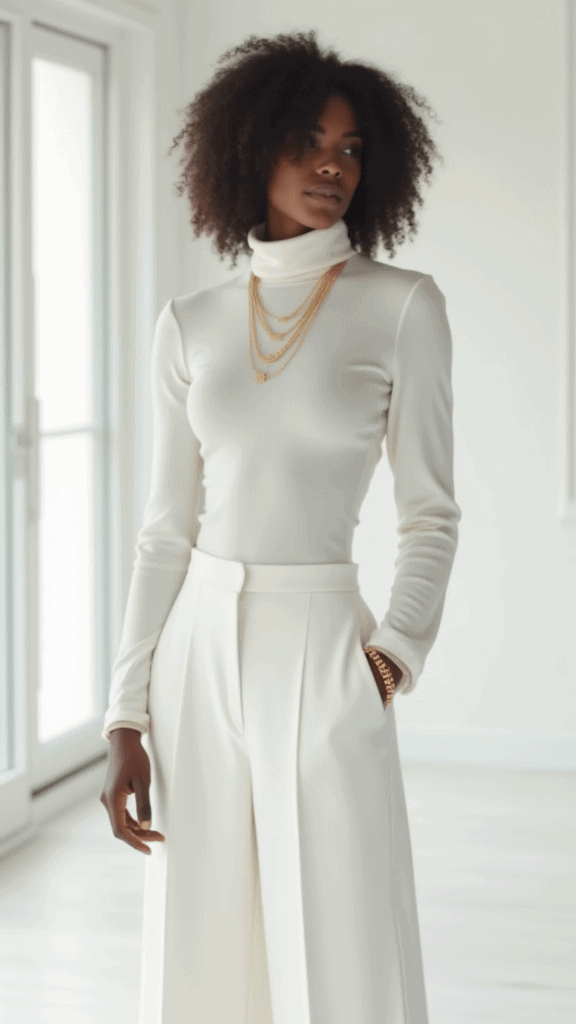 Monochrome Turtleneck and Wide-Leg Pants