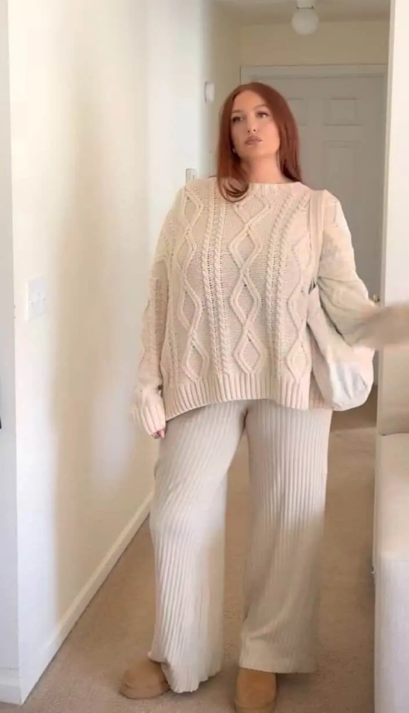 Cream Cable Knit Sweater and Pants
