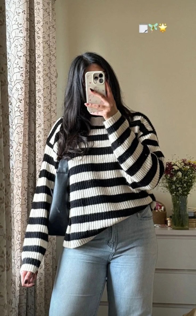 Striped Sweater with Classic Jeans
