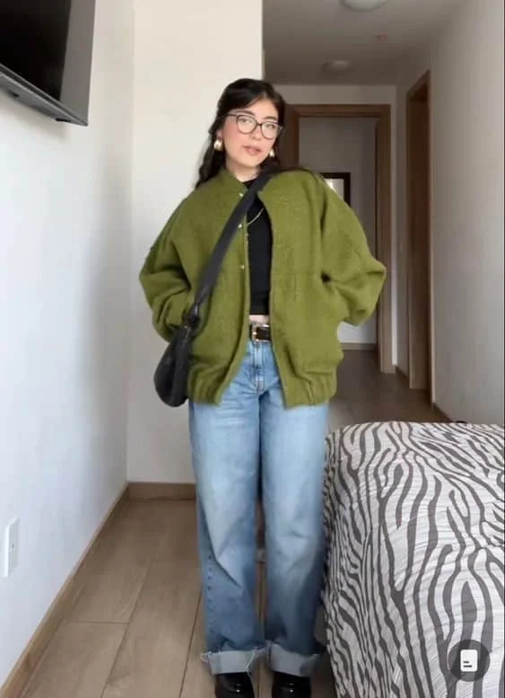 Chartreuse Cardigan with Relaxed Jeans
