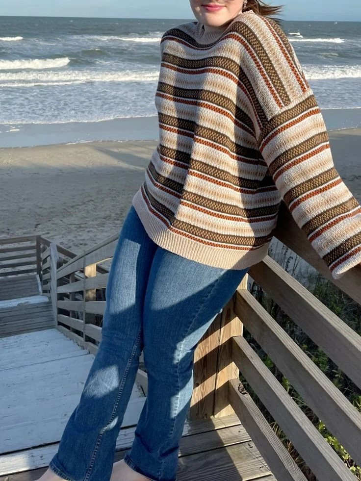 Striped Sweater and Flare Jeans Combo
