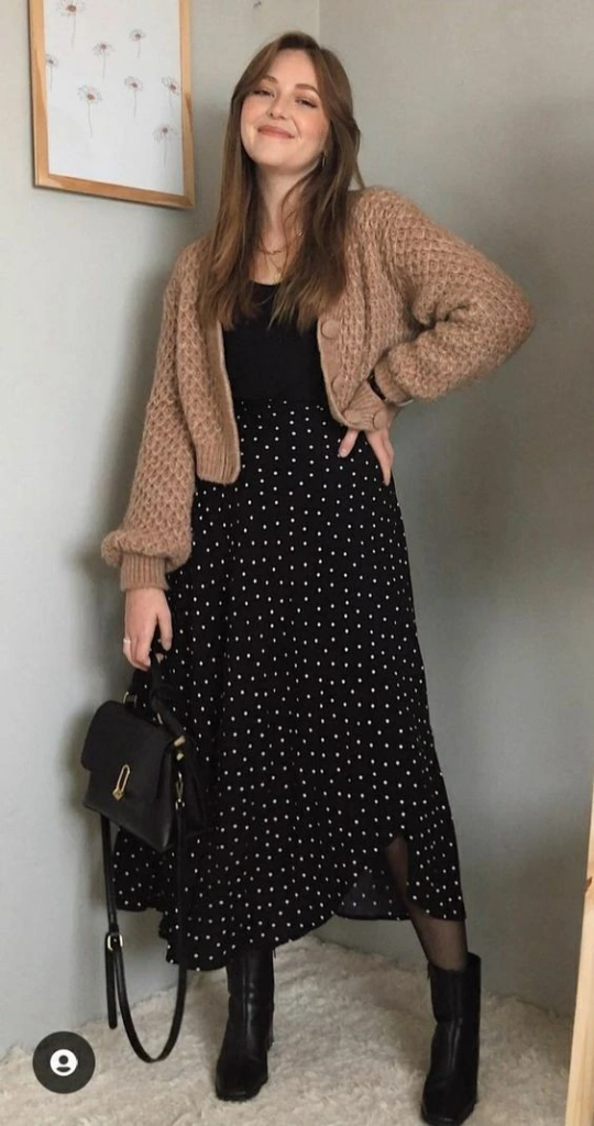 Cozy Cardigan with Polka Dot Skirt
