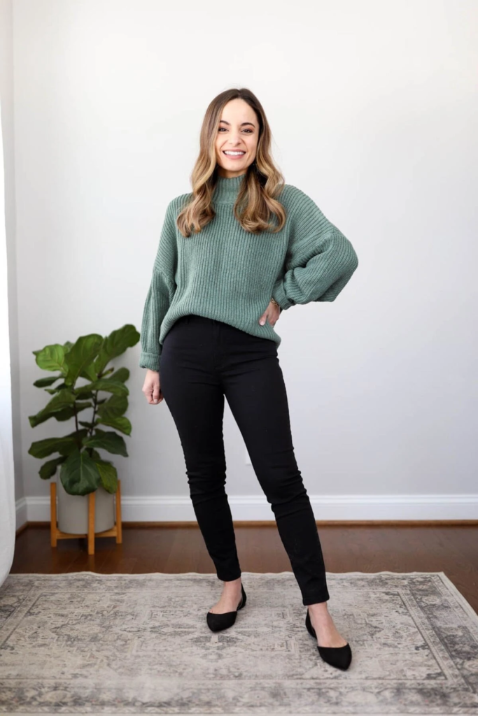 Sage Sweater with Black Skinny Pants