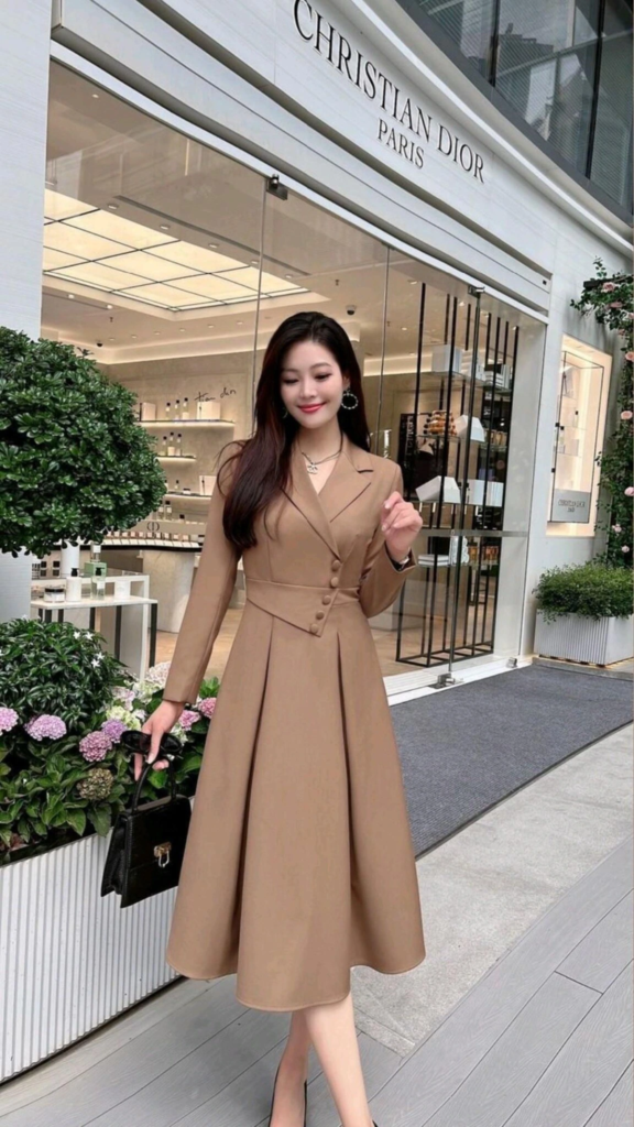 Elegant Camel Wrap Dress for Timeless Sophistication
