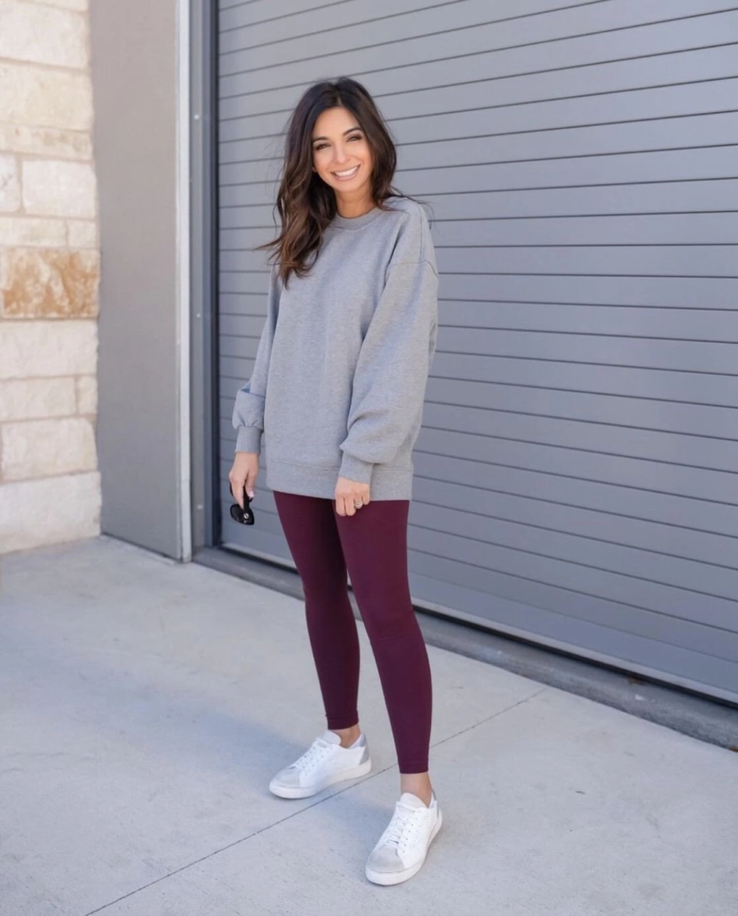 Cozy Sweatshirt with Burgundy Leggings