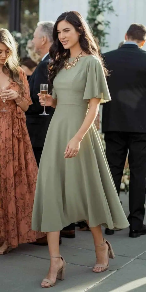 Elegant Sage Midi with Flutter Sleeves
