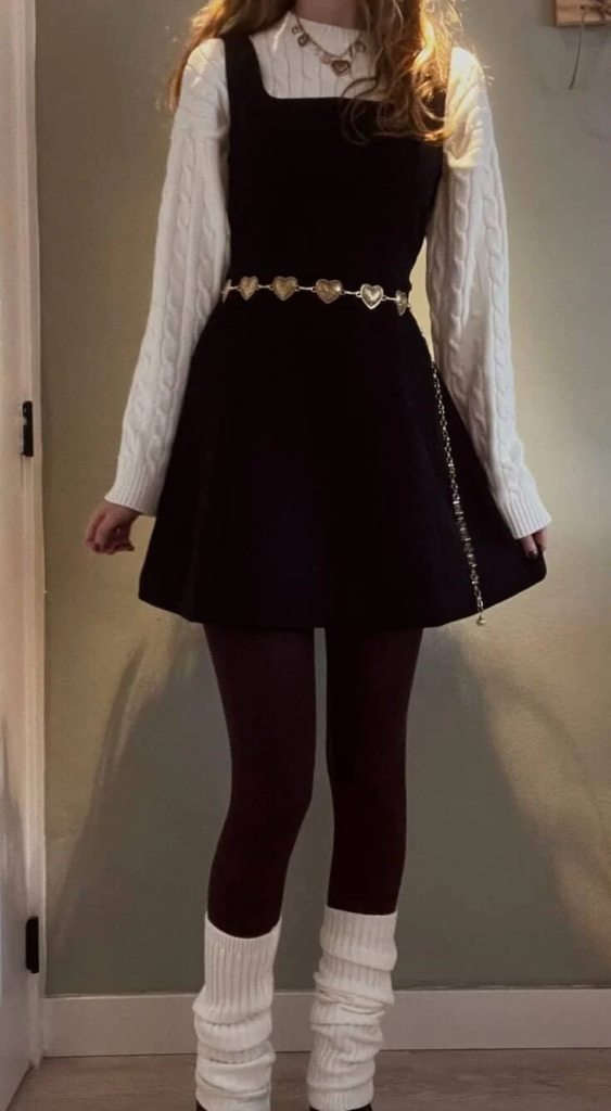 Black Velvet Dress with Romantic Contrast
