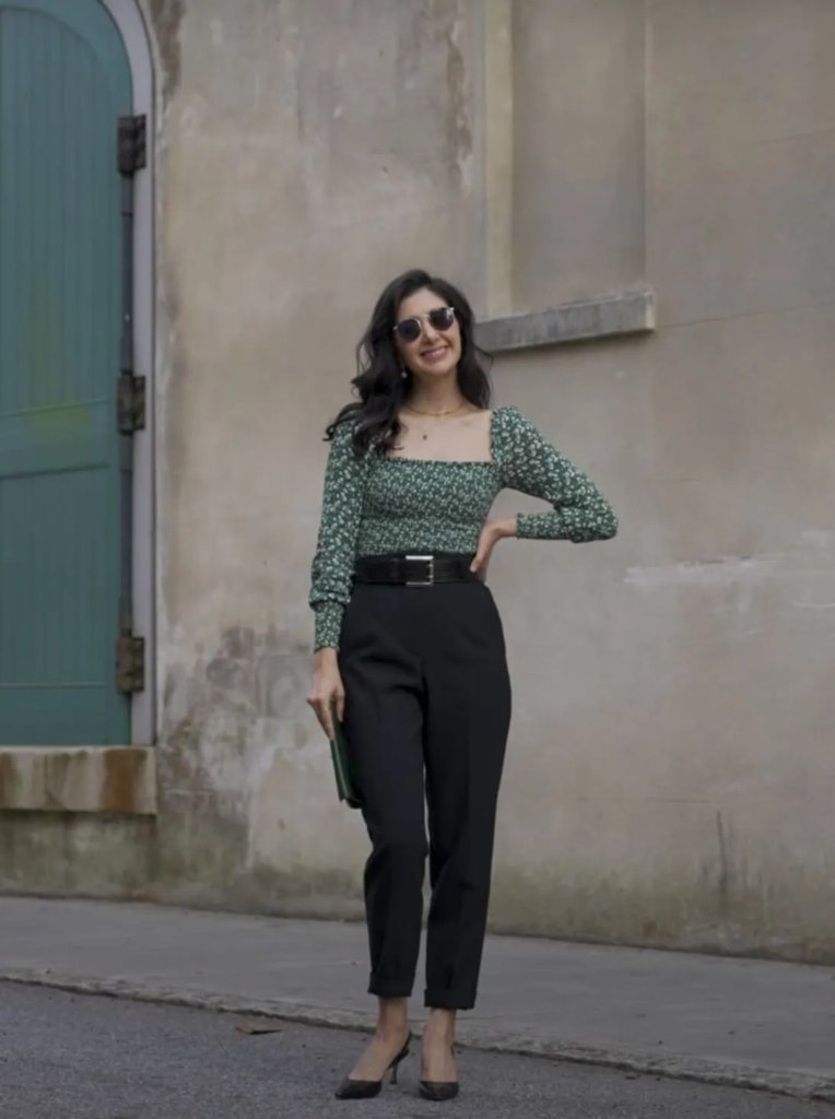 Emerald Top with Tailored Black Pants