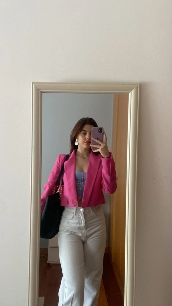 Bold Blazer with Crisp White Denim
