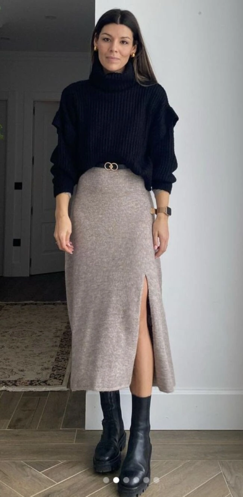 Black Turtleneck and Midi Skirt
