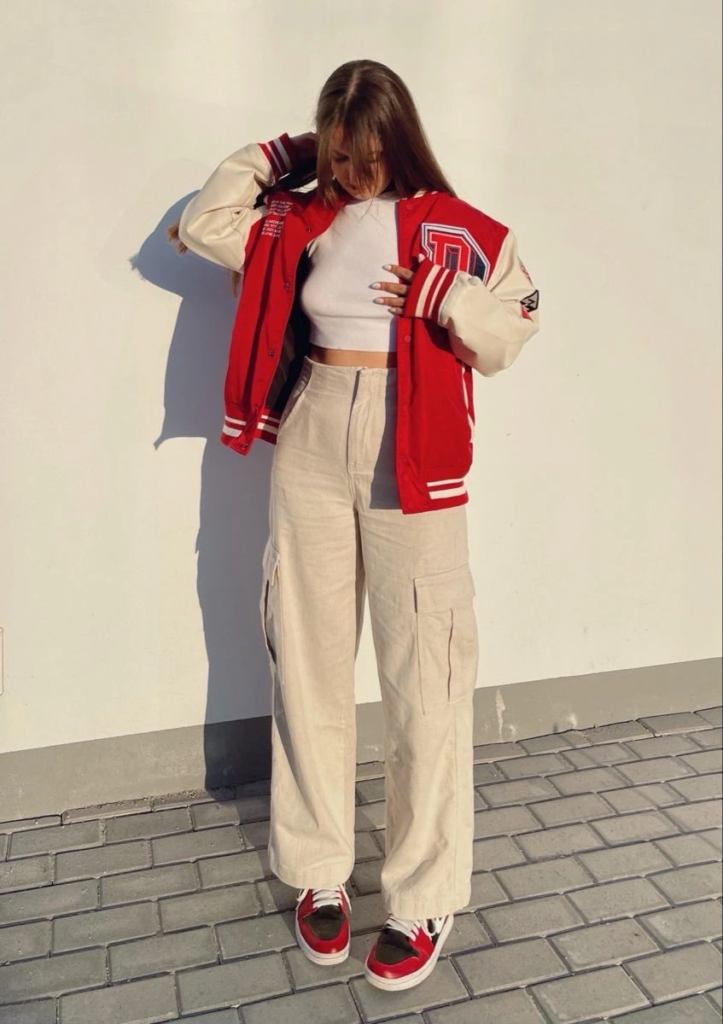 Red and Cream Varsity Bomber Jacket