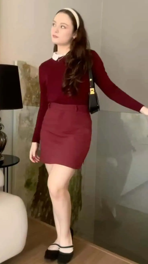 Burgundy Sweater with Collar Detail
