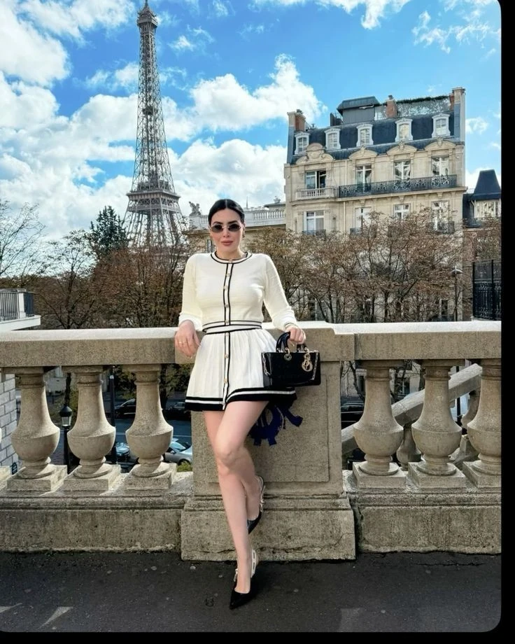 Chic Cream Dress with Timeless Trim
