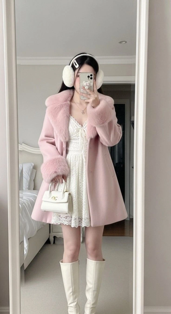 Pink Coat with Fuzzy Ear Muffs