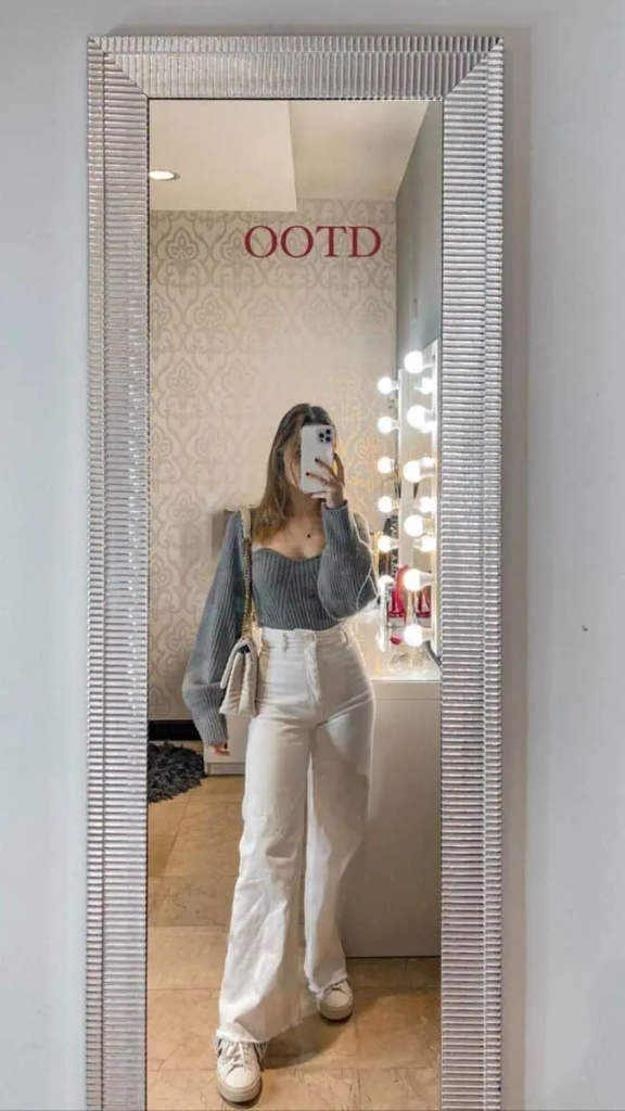 Ribbed Crop Top with White Jeans