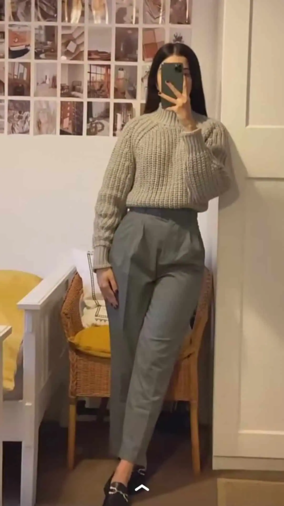 Sage Sweater with Tailored Trousers