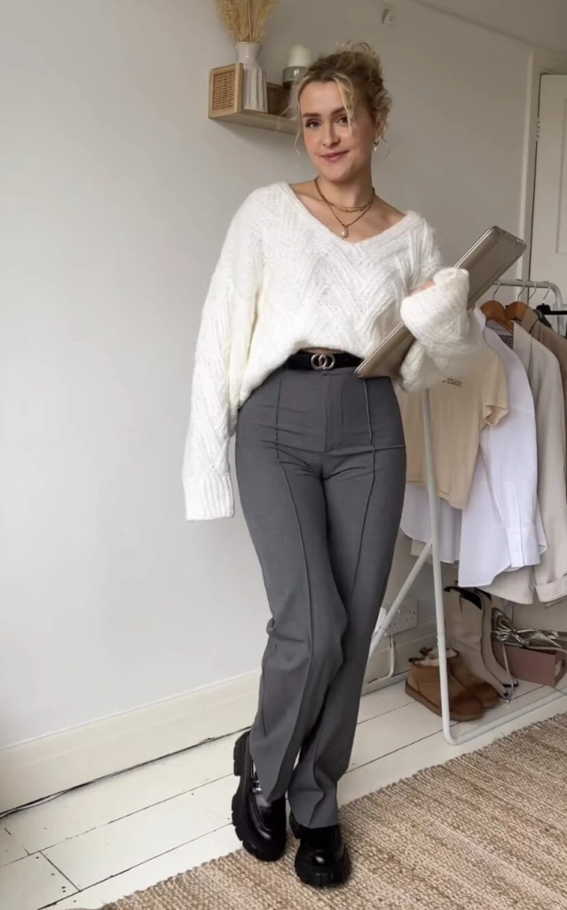 Cozy Cream Sweater with Tailored Trousers