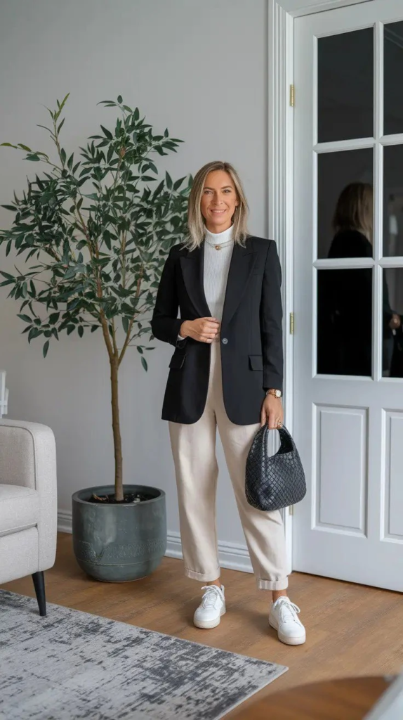 Tailored Blazer with Cream Trousers