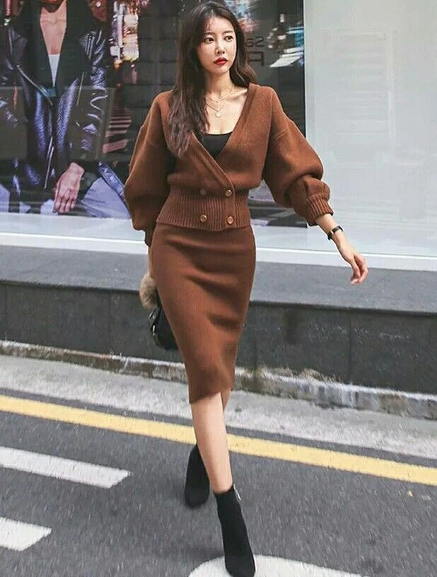 Chic Brown Blazer Dress with Boots