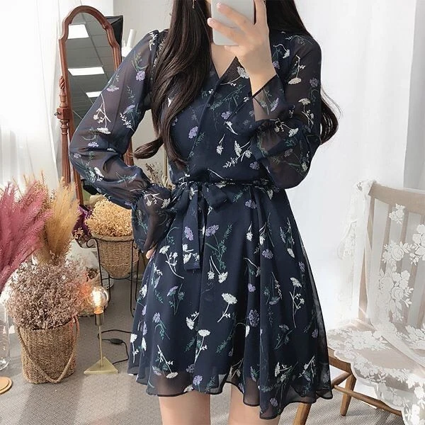 Floral Chiffon Wrap Dress