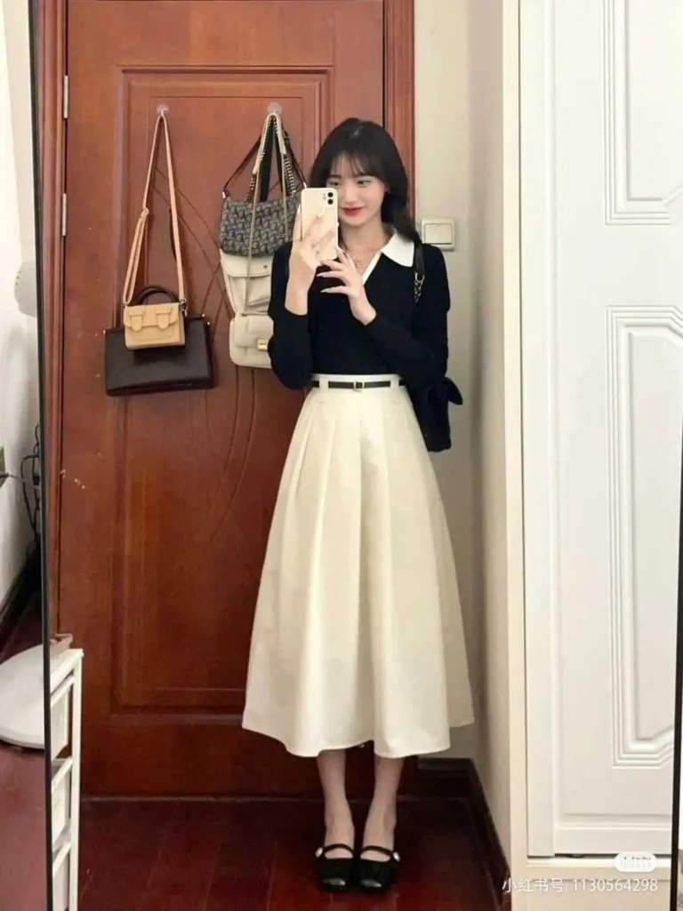 Classic Black and White Collared Look
