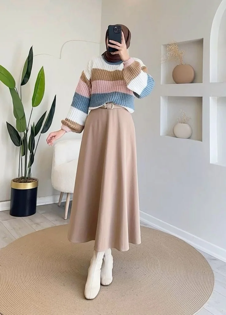 Colorful Sweater with Maxi Skirt
