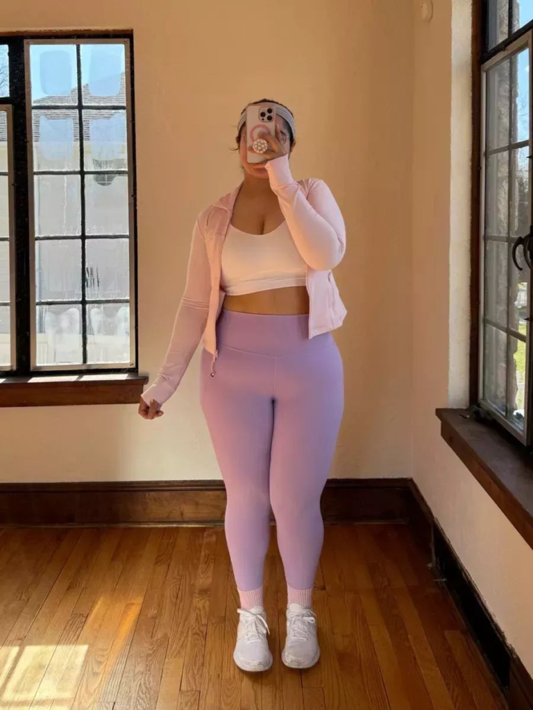 Soft Pink Monochrome Athleisure Look
