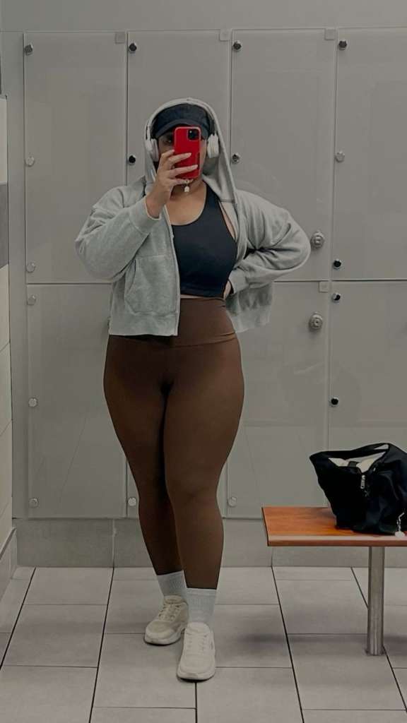 Neutral Cardigan with High-Waist Leggings
