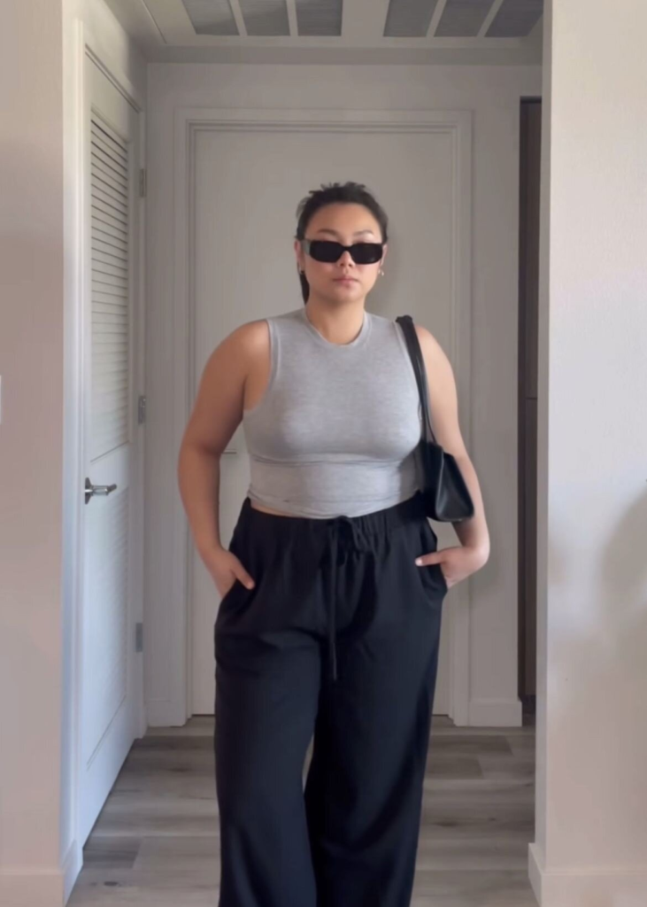 Cropped Tank with Relaxed Black Pants
