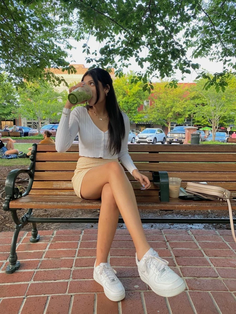 Cream Top with Checkered Shorts