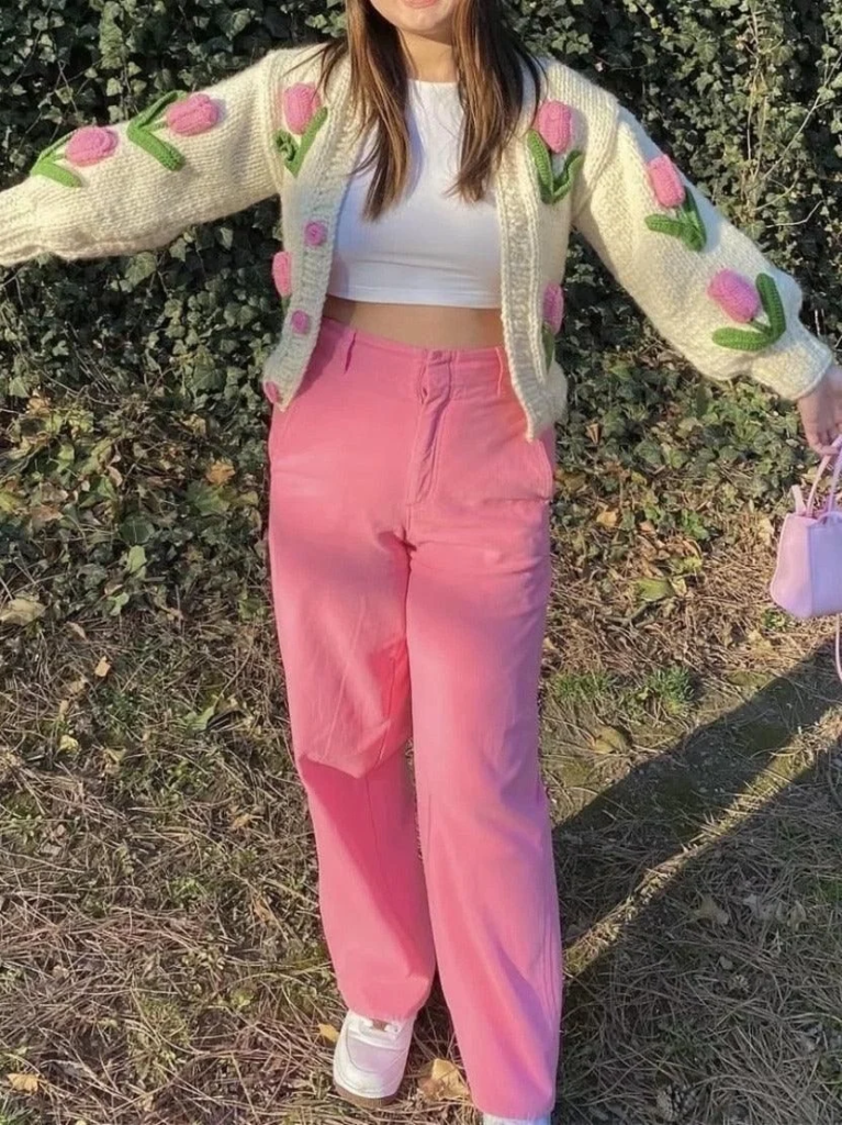 Playful Pink Tulip Cardigan Combo