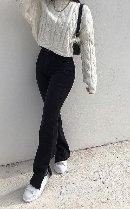 Cream Cable Knit with Black Flares
