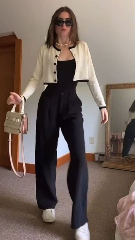 Monochrome Elegance with Cream Cropped Blazer
