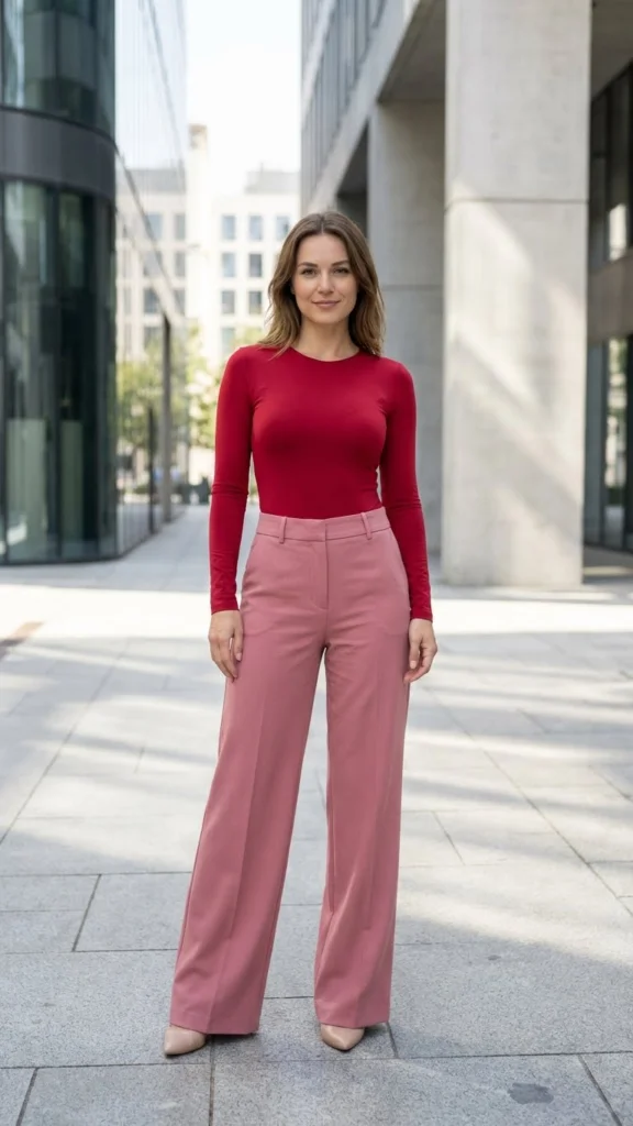 6. Red Bodysuit + Pink Pants
