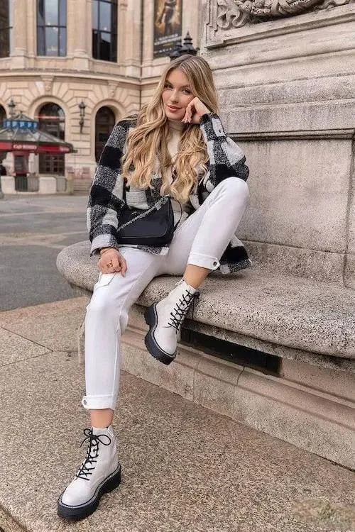 Classic Plaid Sweater and White Denim
