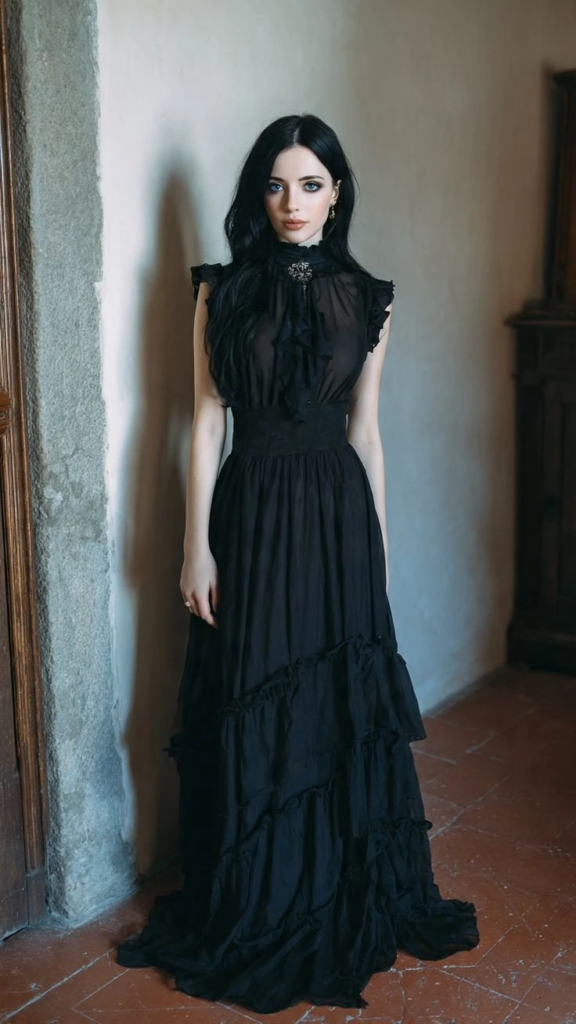 Victorian Black Gown with Romantic Ruffles
