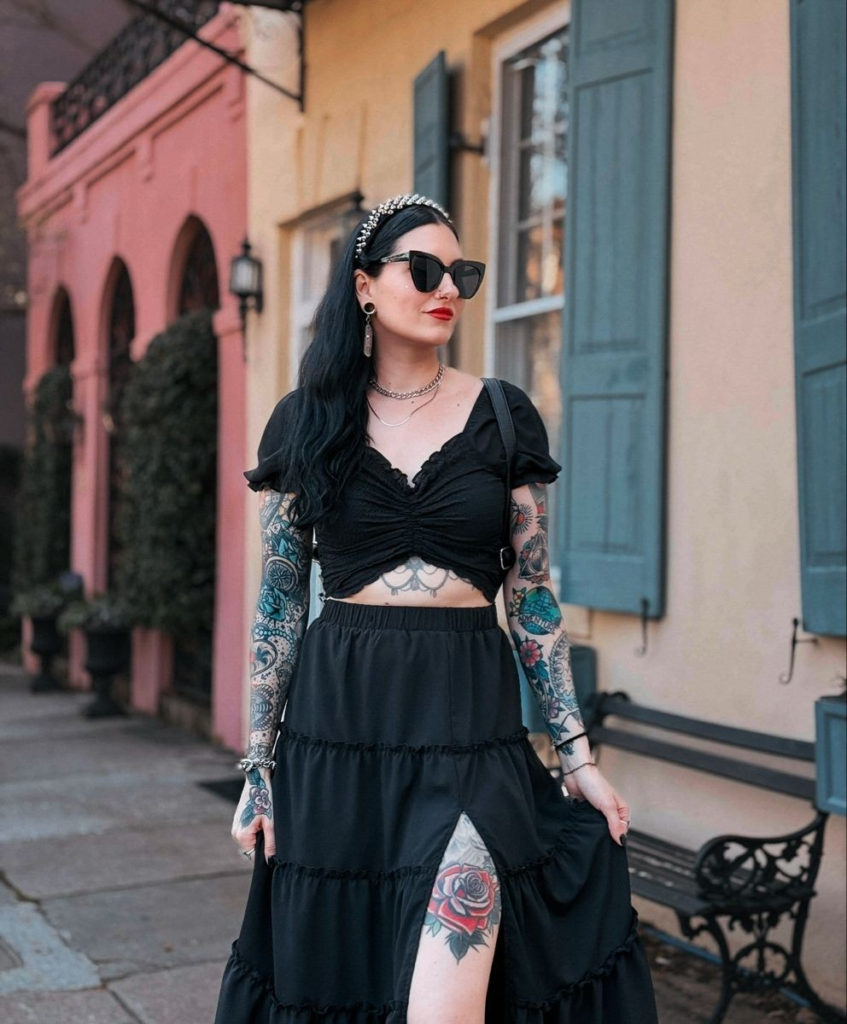 Black Crop Top with Tiered Skirt Romance