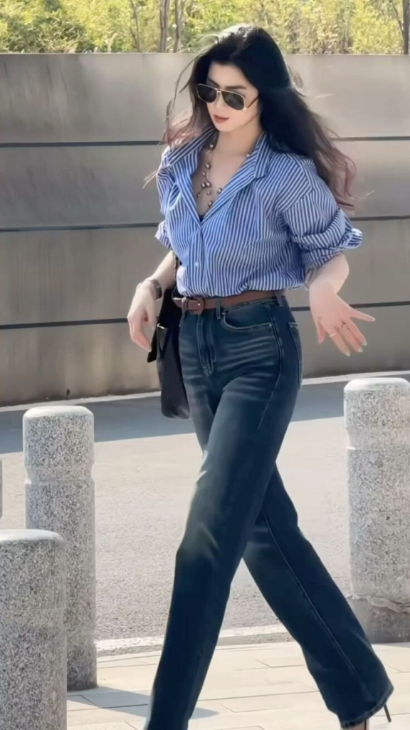 Classic Striped Shirt with Dark Denim
