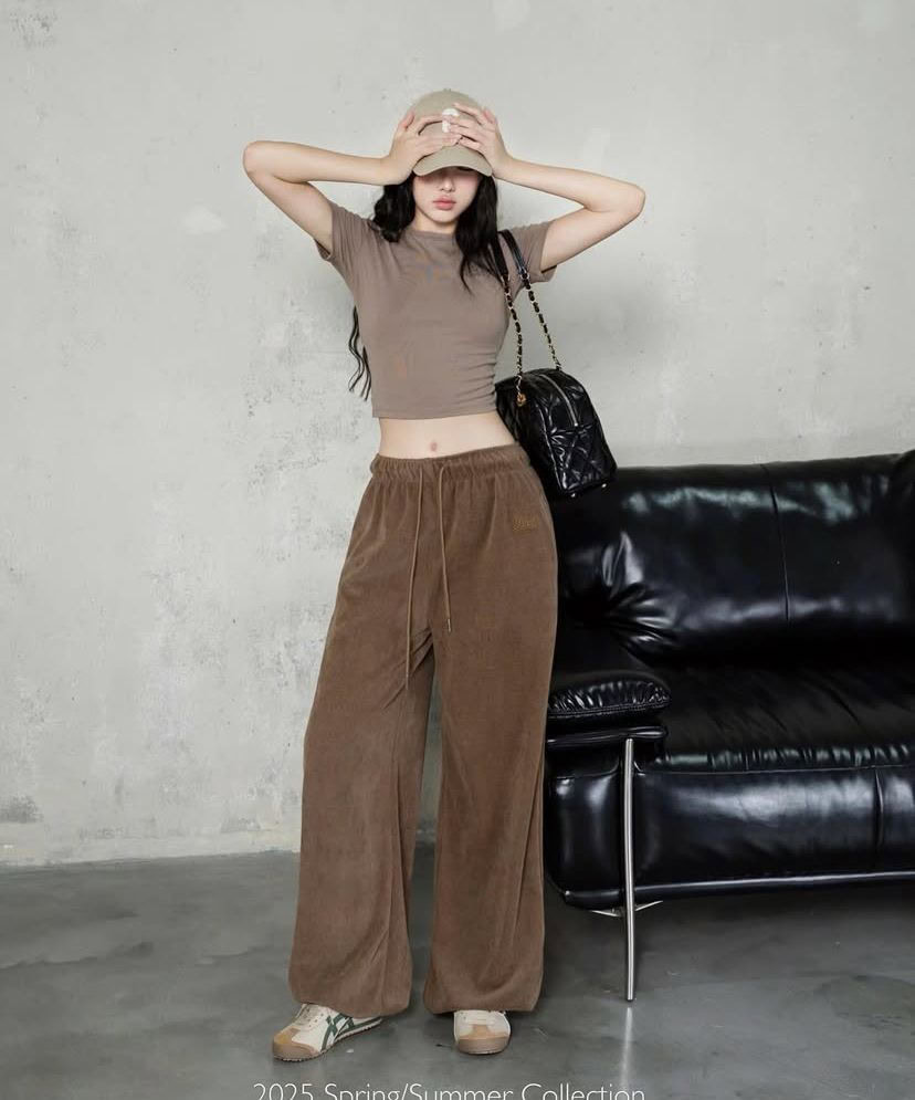 Beige Crop Top & Wide-Leg Trousers
