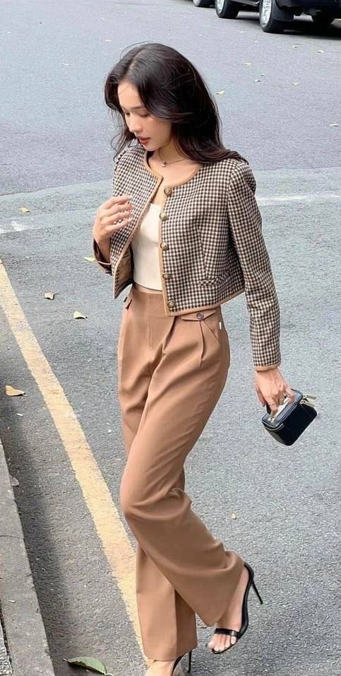 Cropped Blazer with High-Waisted Trousers
