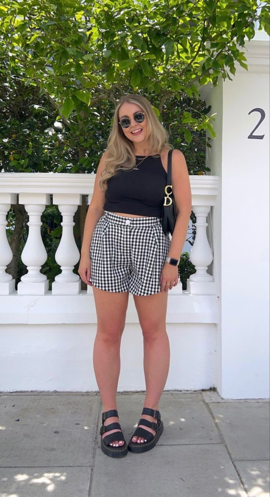 Black Crop Top with Gingham Shorts