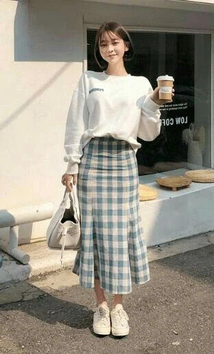 Classic Graphic Tee and Plaid Skirt
