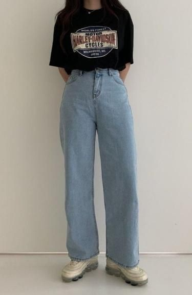 Vintage Tee with Wide-Leg Jeans
