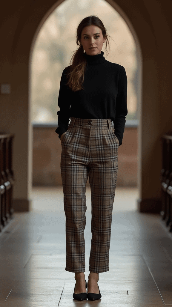 Plaid Trousers and Turtleneck
