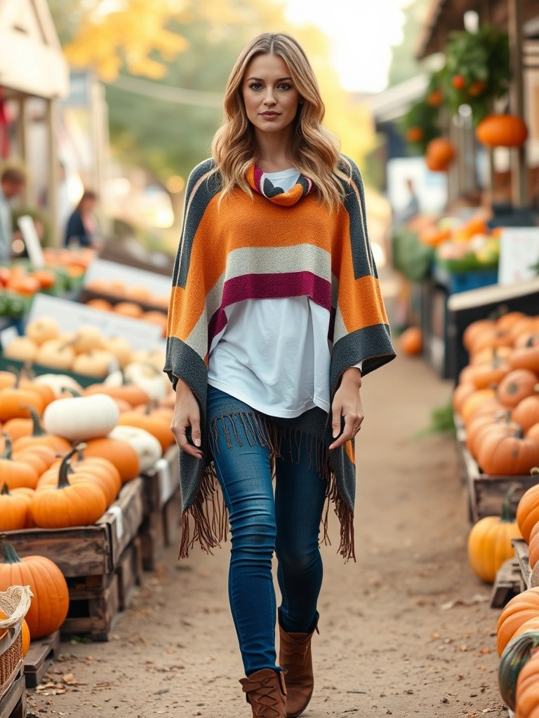 Poncho and Skinny Jeans
