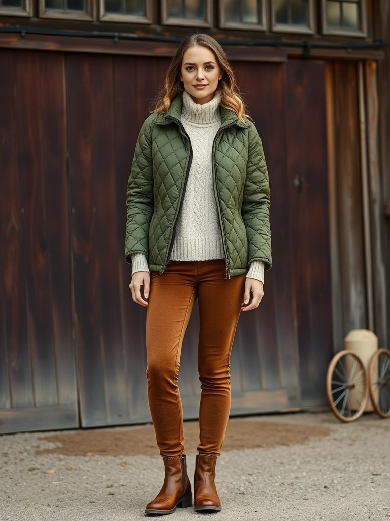 Quilted Jacket and Corduroy Pants
